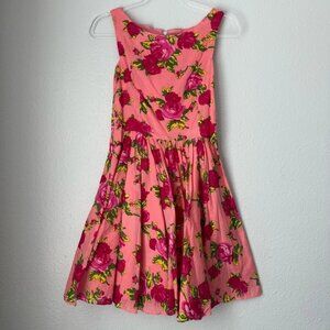 Betsey Johnson Retro Floral Rose Novelty Print Fit Flare Mini Dress Pink Size 2